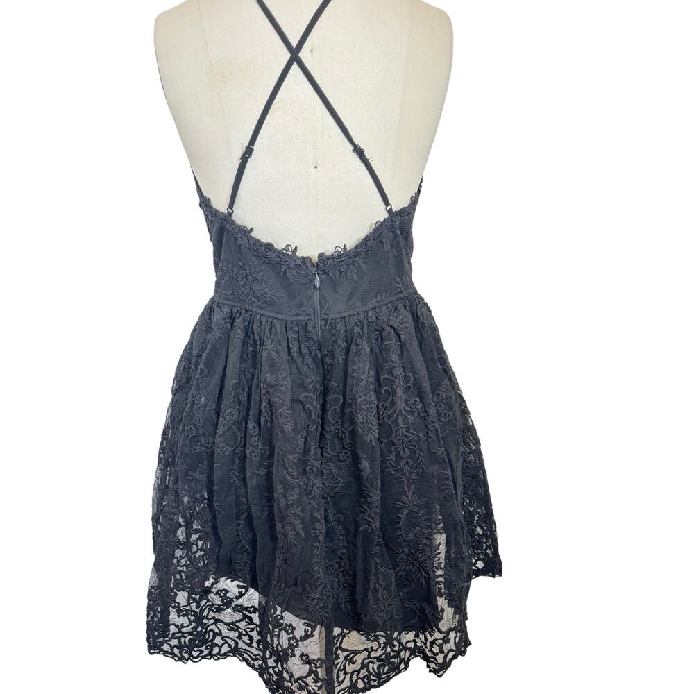 NEW Maniju Lulus Romantic Interlude Black Embroidered Lace Skater Dress Medium - Picture 9 of 16